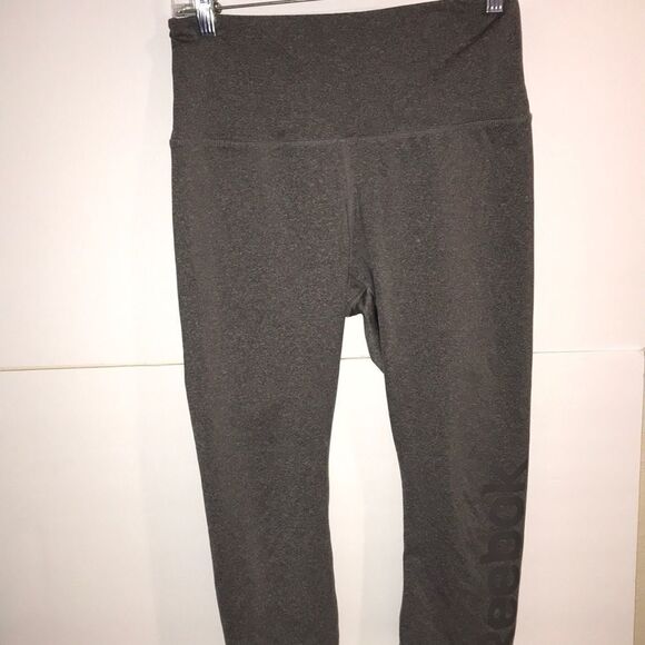 Reebok Women's Gray Heather Wide Elasticized Waistband Crop Leggings Medium - Picture 1 of 5
